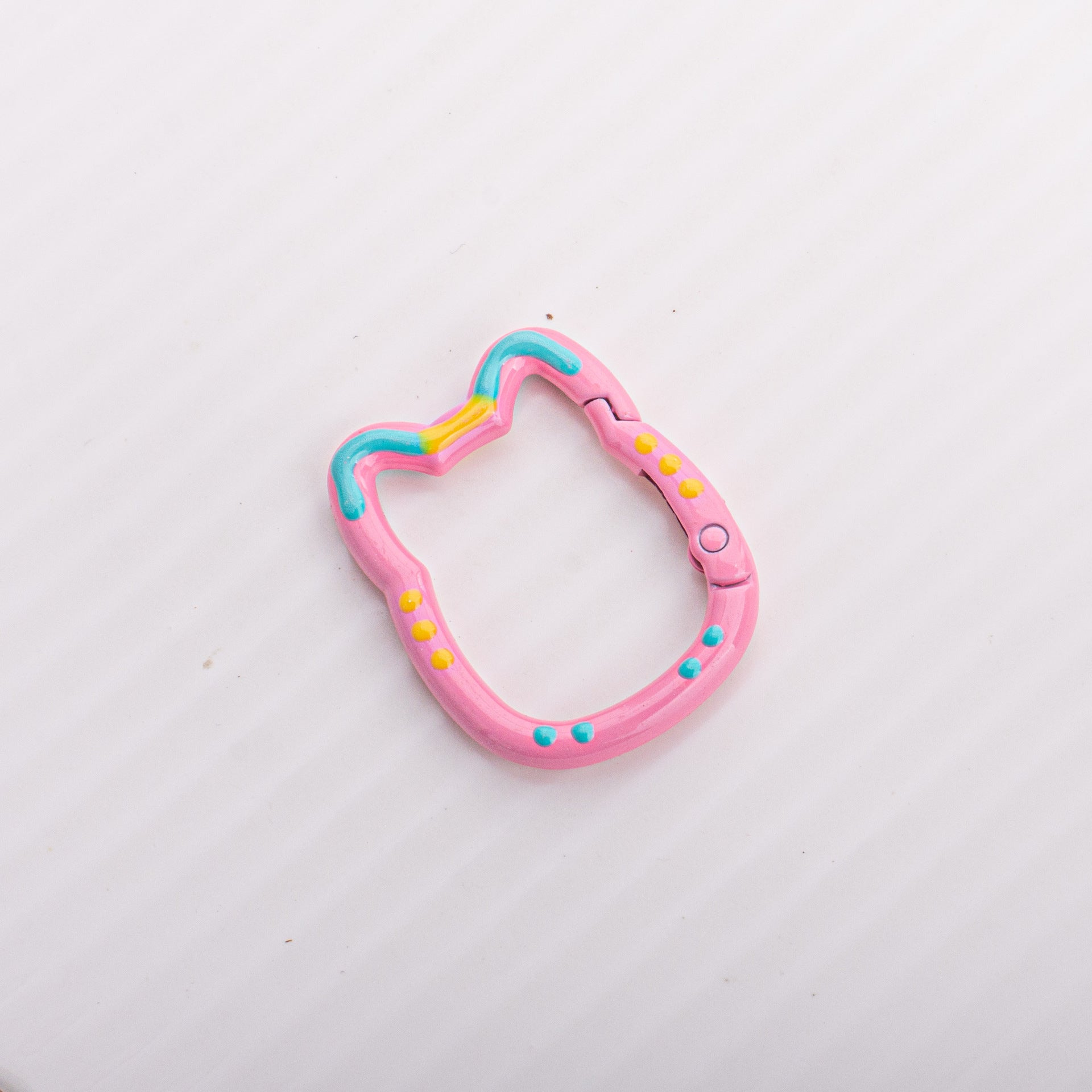 Wholesale Childlike Spring Buckle Double-sided Paint Hand-painted Colorful Lines Polka Dot Cat Alloy Keychain